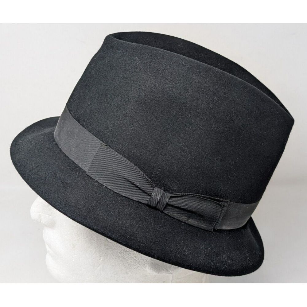 Vintage Knox Jaguar New York Men 's 6 7/8 Black Wool Felt‎ Fedora Hat 1950s 60s